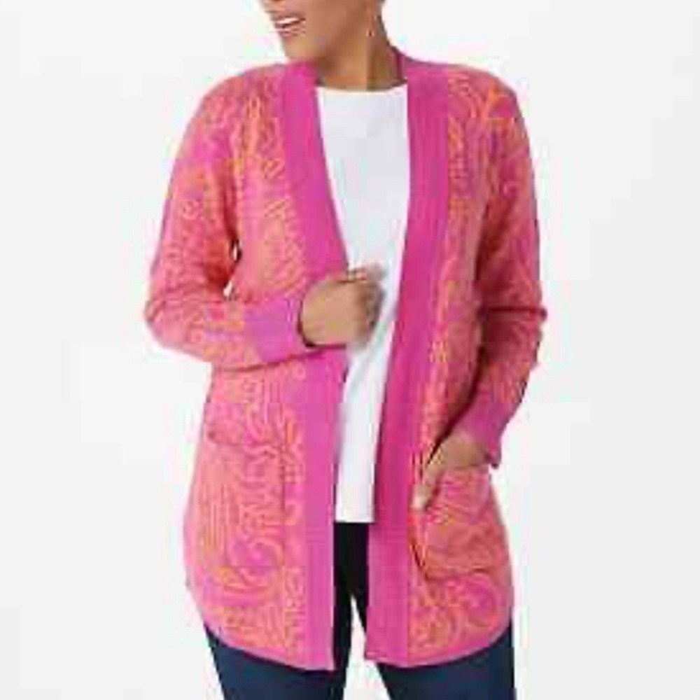 Isaac Mizrahi Live! Paisley Double Knit Jacquard Cardigan S